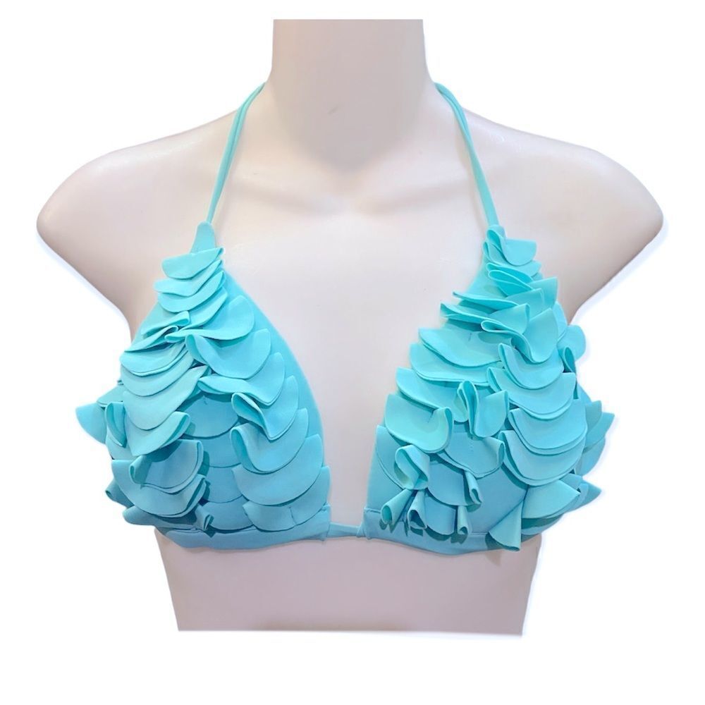 RUFFLE TRIANGLE BIKINI TOP SEAFOAM/MINT/TURQUOISE SMALL